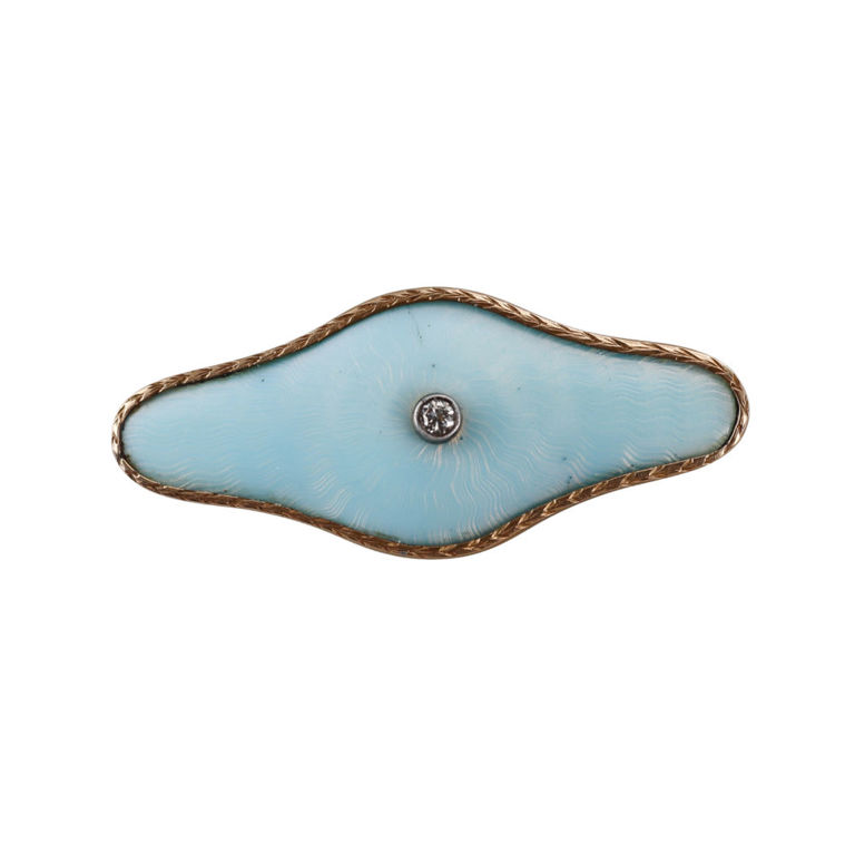 14k Gold Diamond Enamel Brooch