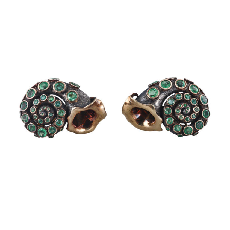 18k Gold and Silver Emerald Earrings
