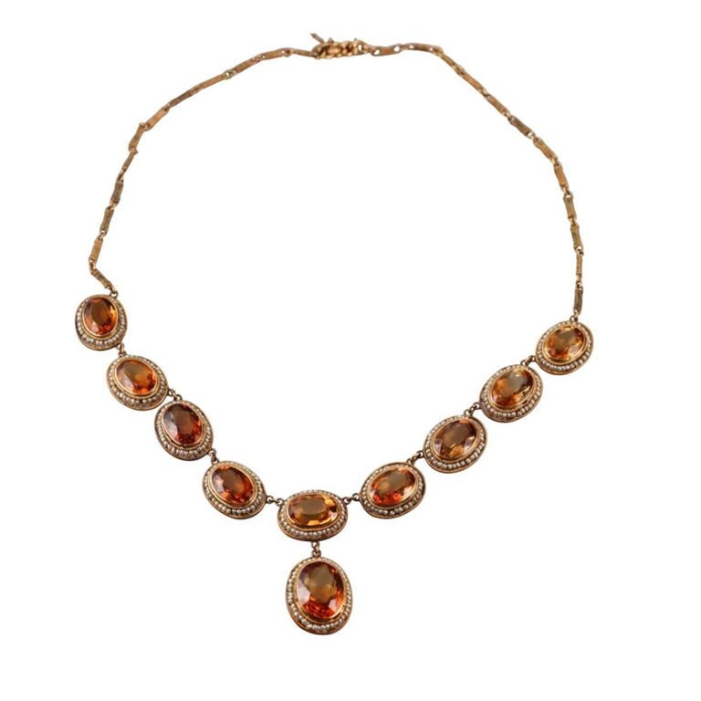18k Yellow Gold Pearl and Citrine Necklace