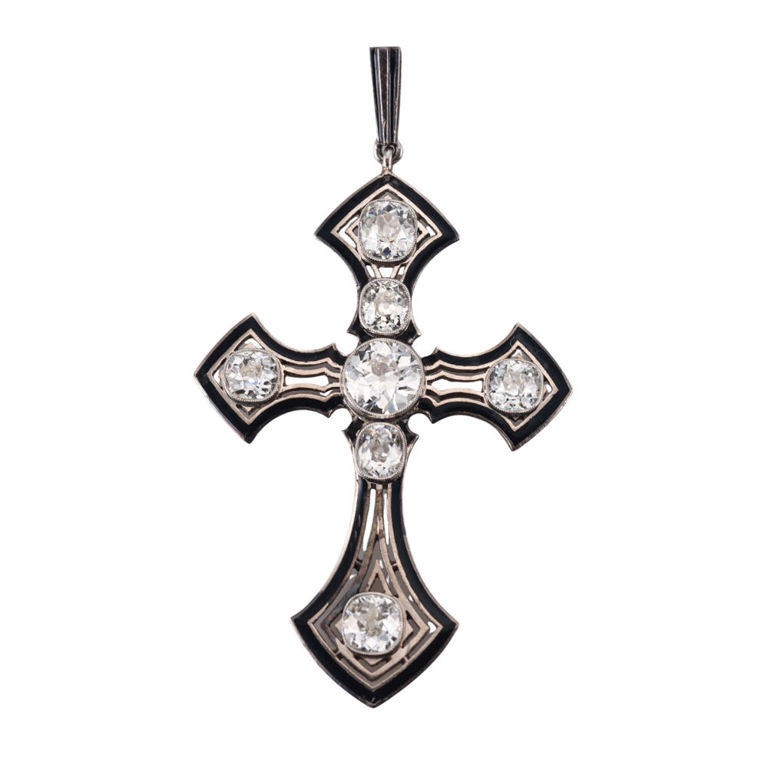 Antique Platinum Diamond Cross Pendant