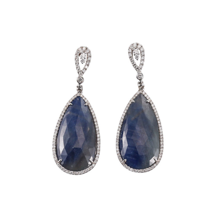 18k Gold Diamond and Sapphire Earrings