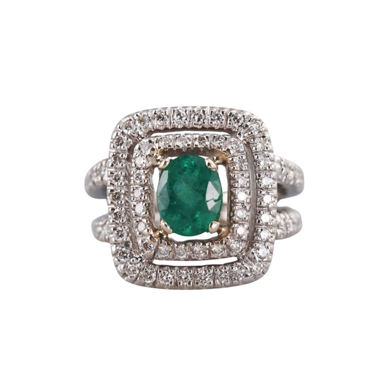 18k Gold Emerald and Diamond Ring