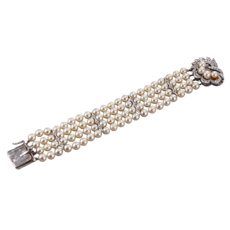 14k Gold Pearl and Diamond Bracelet