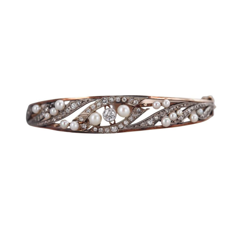 14k Gold Diamond and Pearl Bracelet
