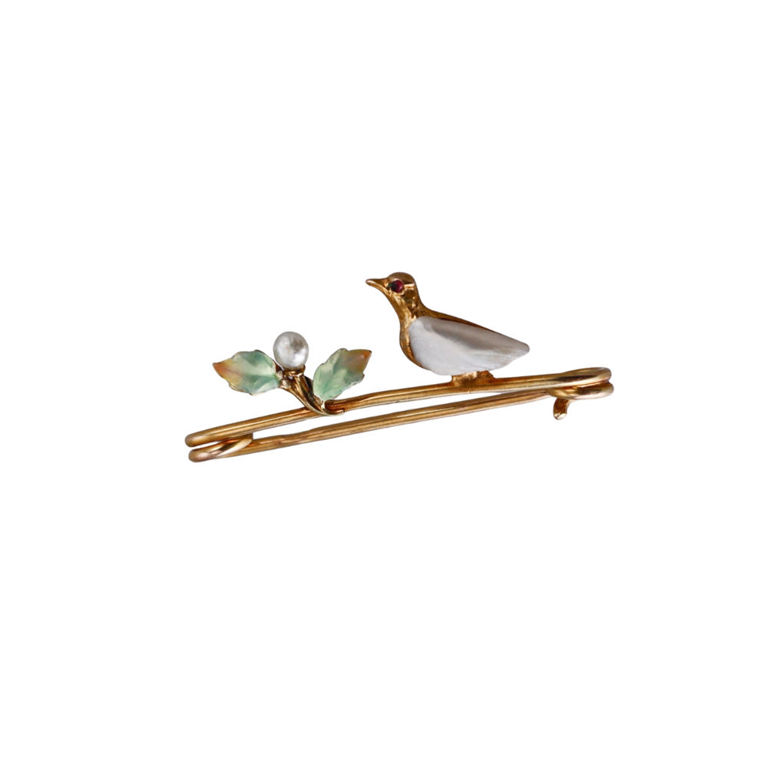 8k Yellow Gold Pearl Brooch