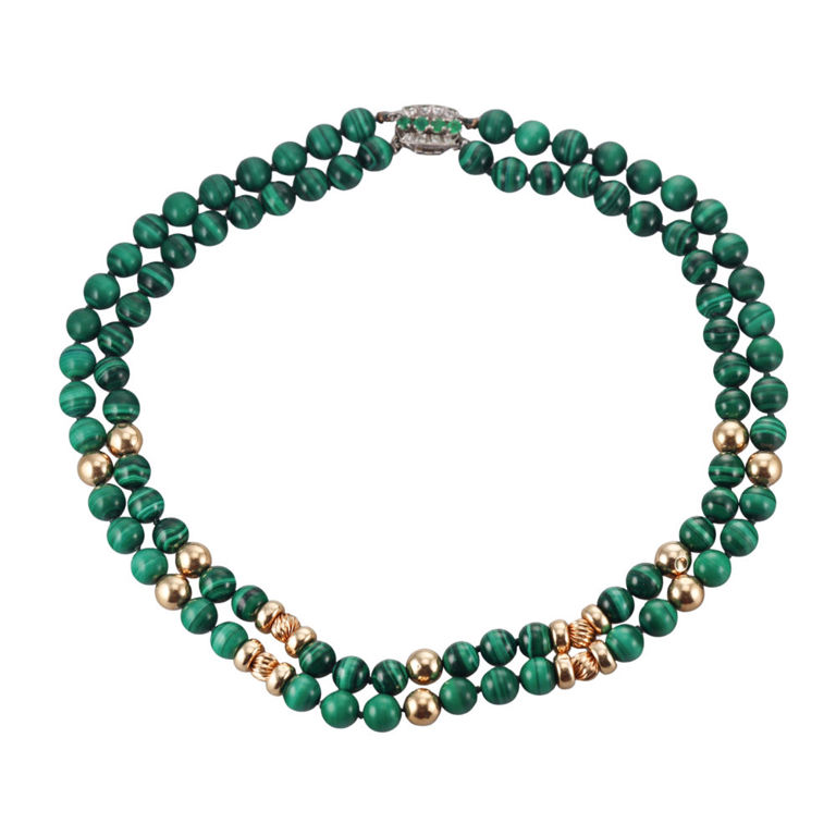 14k Gold Malachite Diamond Necklace