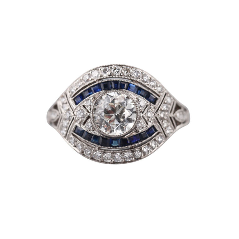 Platinum Diamond and Sapphire Ring