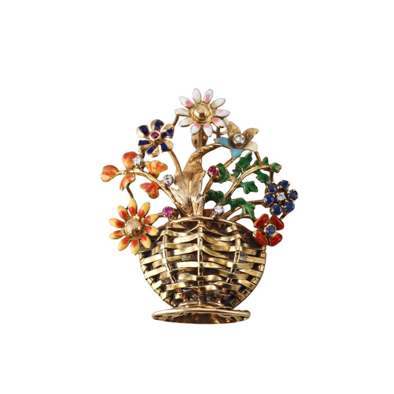 18k Yellow Gold Gemstone Brooch