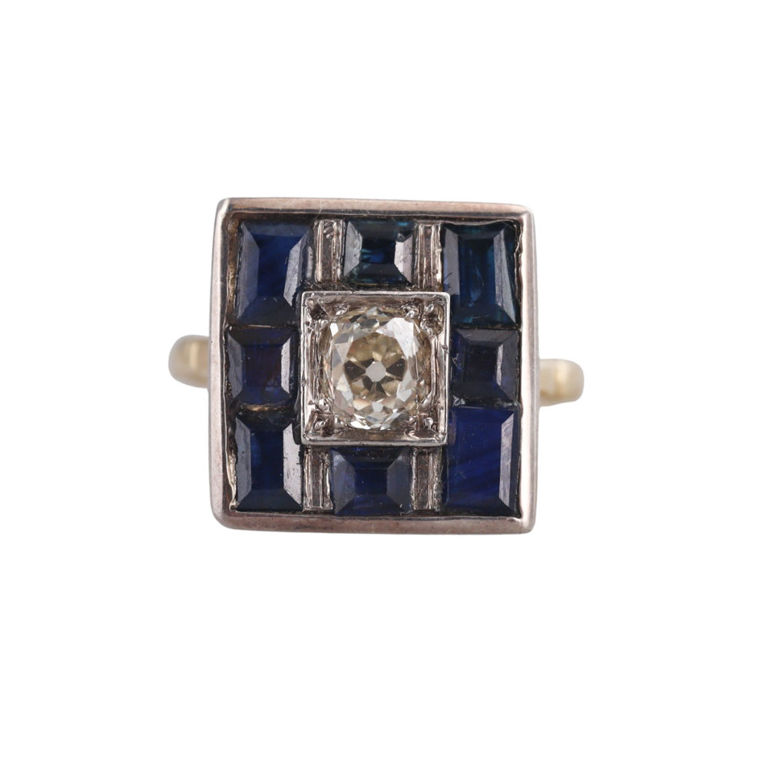 Gold Silver Diamond and Sapphire Ring