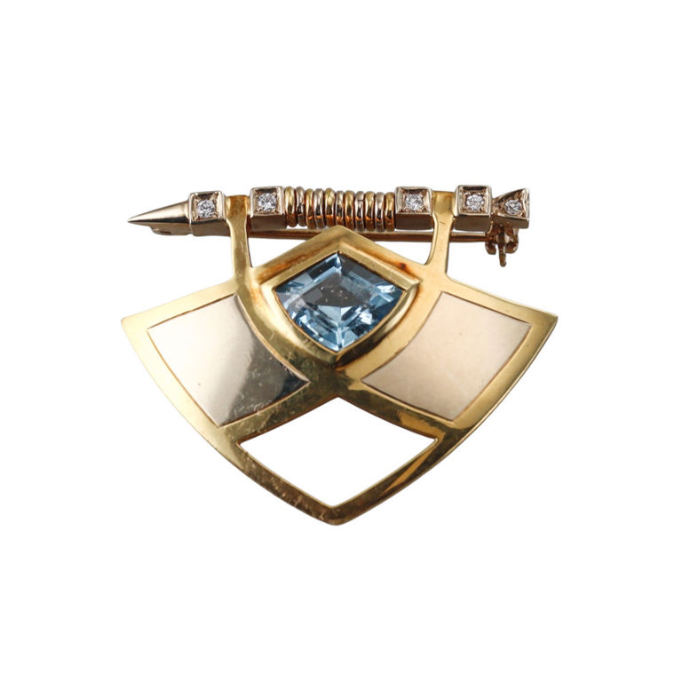 18k Gold Diamond and Topaz Brooch
