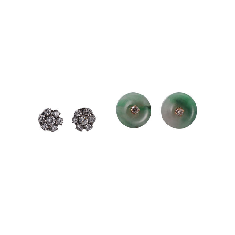Gold Diamond and Jade Earrings