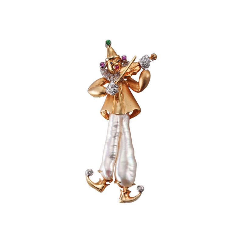 18k Gold Diamond Pearl and Sapphire Brooch Pendant