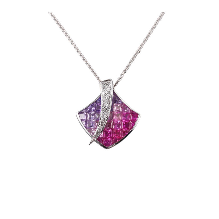 18k Gold Sapphire and Diamond Pendant Necklace