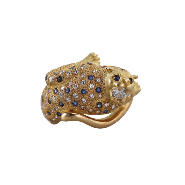 18k Gold Diamond and Sapphire Ring