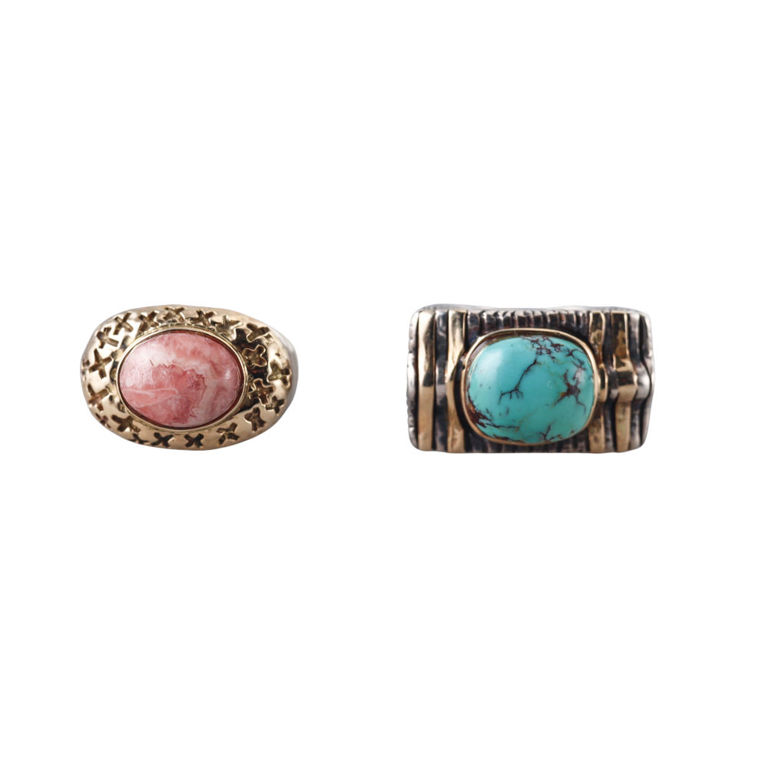 Gold Silver Turquoise Rhodochrosite Rings