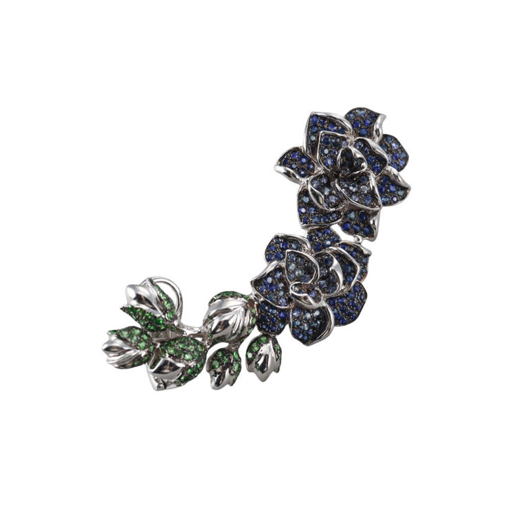 18k Gold Sapphire and Tsavorite Earring