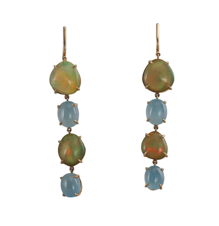 18k Gold Opal Aquamarine Earrings