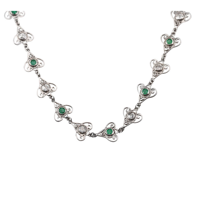 Platinum Diamond and Emerald Necklace