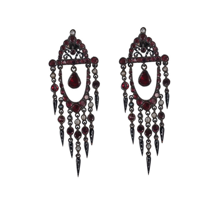 Silver Ruby Pearl Earrings