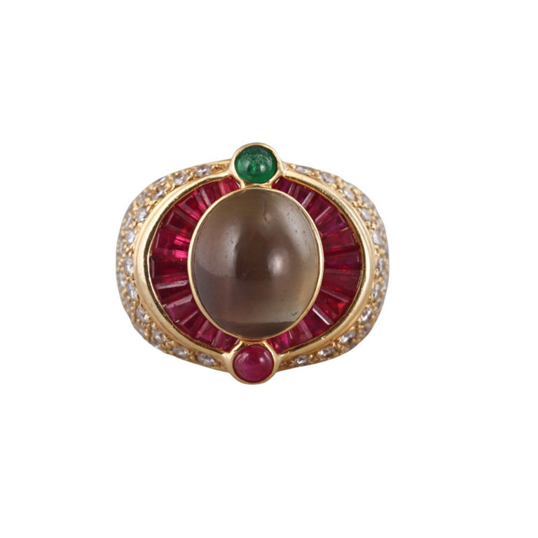 18k Gold Chrysoberyl and Gemstone Ring