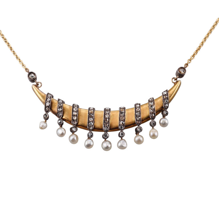 18k Gold Diamond and Pearl Necklace