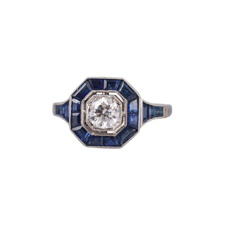 Platinum Diamond and Sapphire Ring