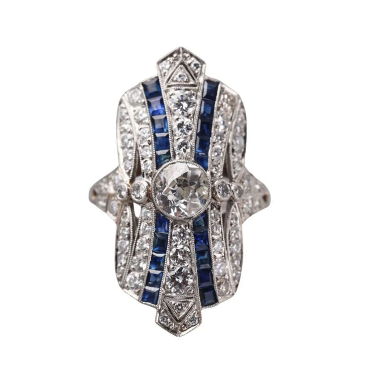 Platinum Diamond and Sapphire Ring