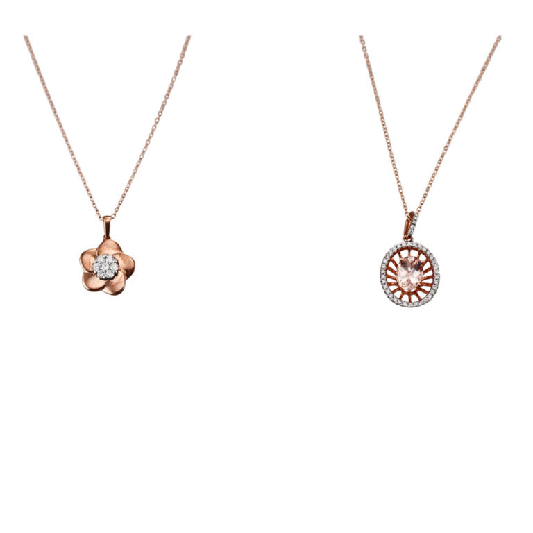 9k Rose Gold Diamond and Stone Pendant Necklaces