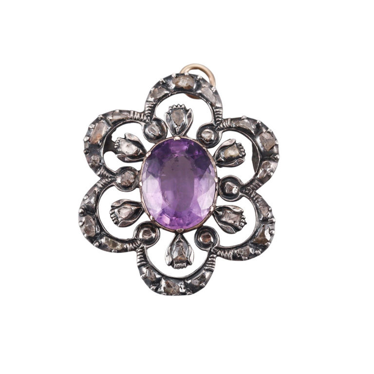 Gold and Silver Amethyst Diamond Pendant