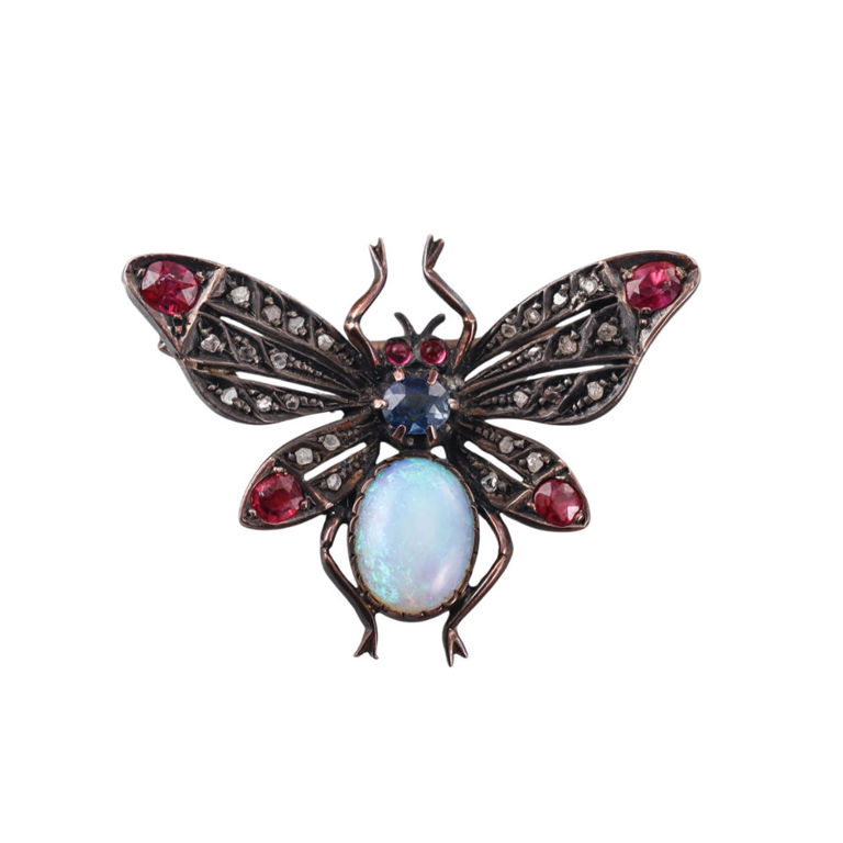 Antique Gold Silver Gemstone Brooch