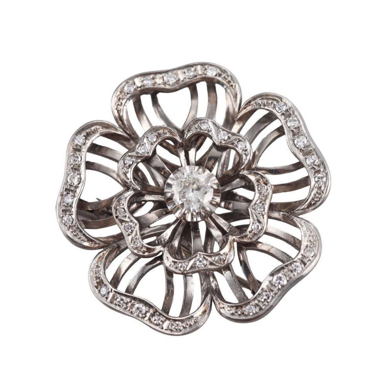 Platinum Diamond Flower Brooch