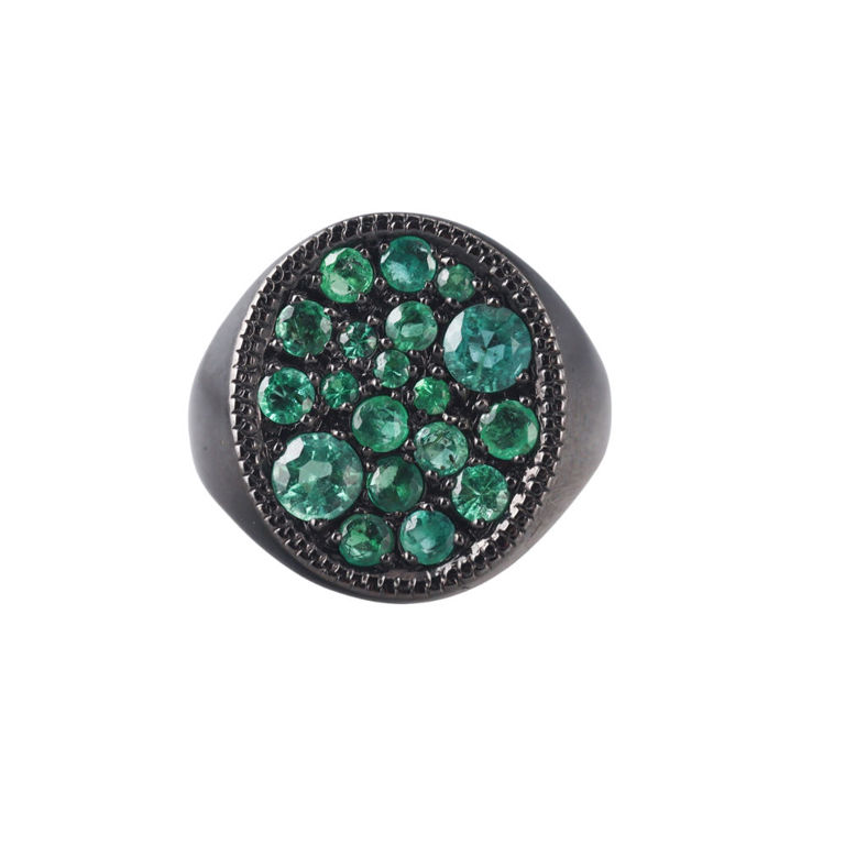 18k Black Gold Emerald Ring