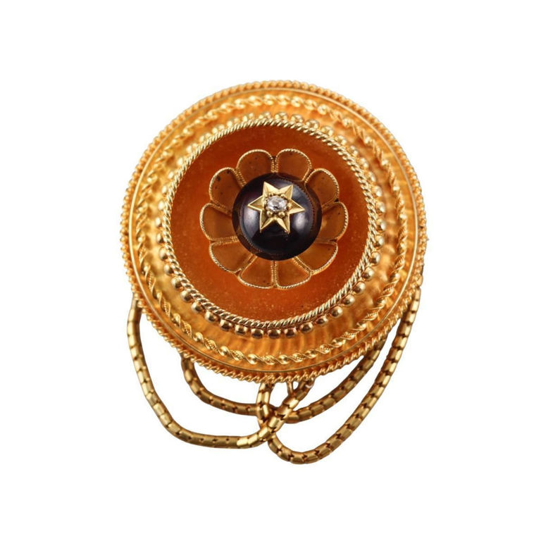 18k Gold Garnet and Diamond Brooch