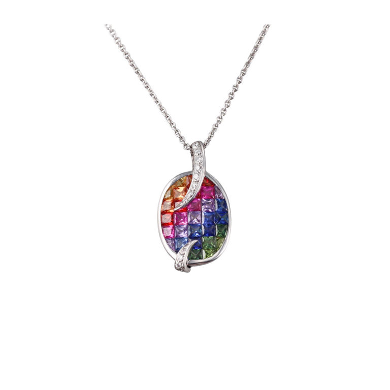 18k Gold Sapphire and Diamond Pendant Necklace