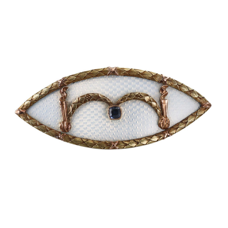 14k Gold Sapphire Enamel Brooch