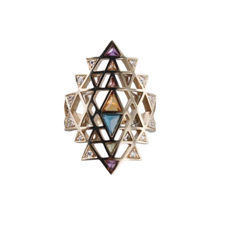 18k Gold Diamond and Gemstone Ring