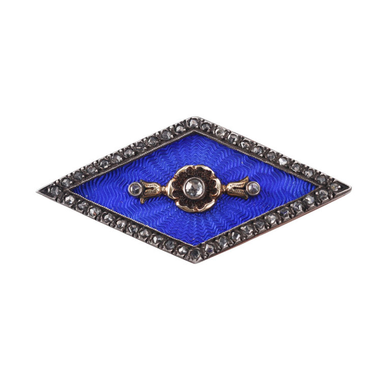 Gold and Silver Diamond Enamel Brooch