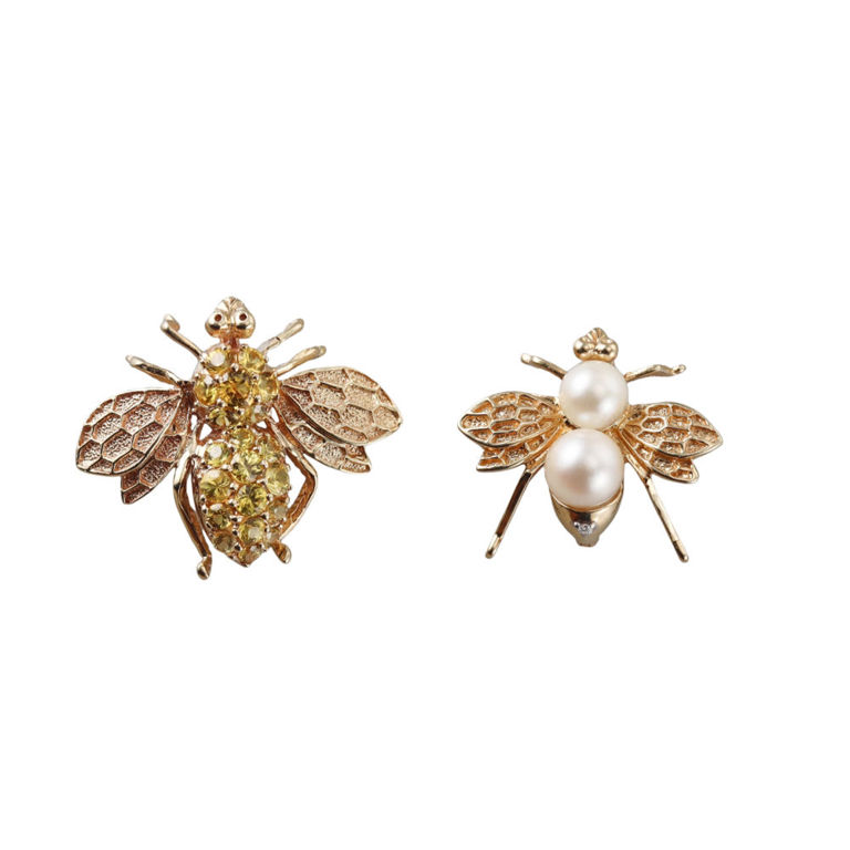14k Yellow Gold Gemstone Brooch Pendants
