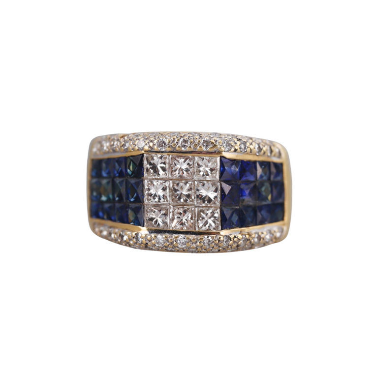 18k Gold Diamond and Sapphire Ring