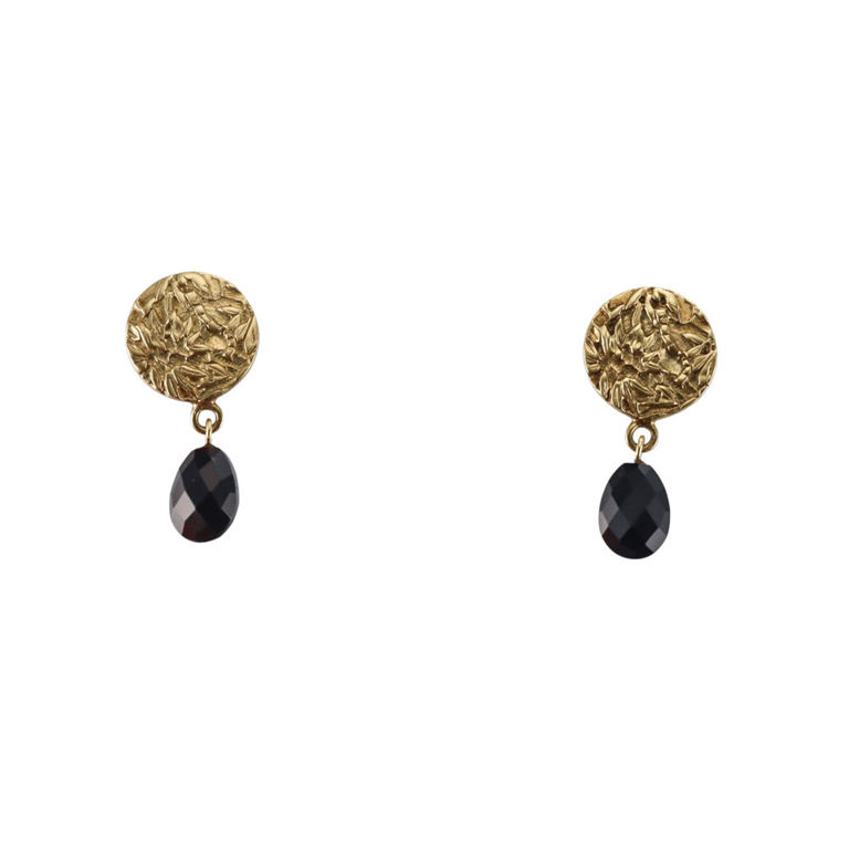 18k Yellow Gold Onyx Earrings
