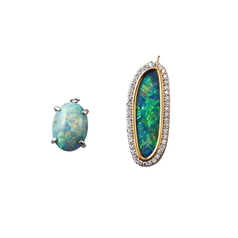 Gold Platinum Opal and Diamond Pendants