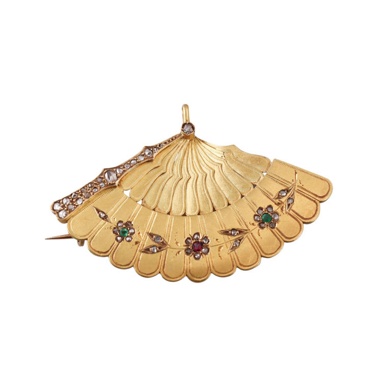 23k Yellow Gold Diamond Brooch Pendant