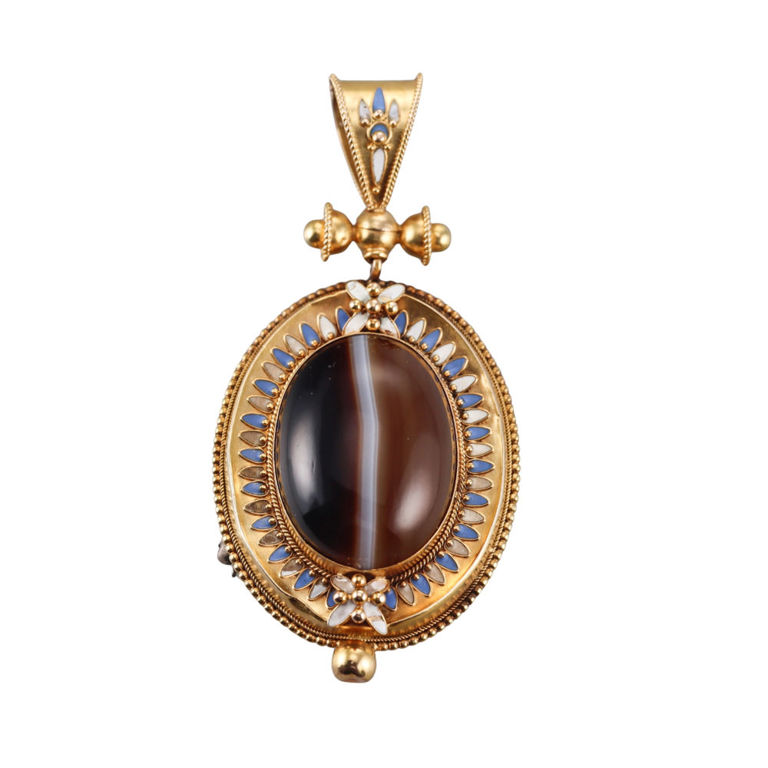 14k Gold Agate Brooch Pendant