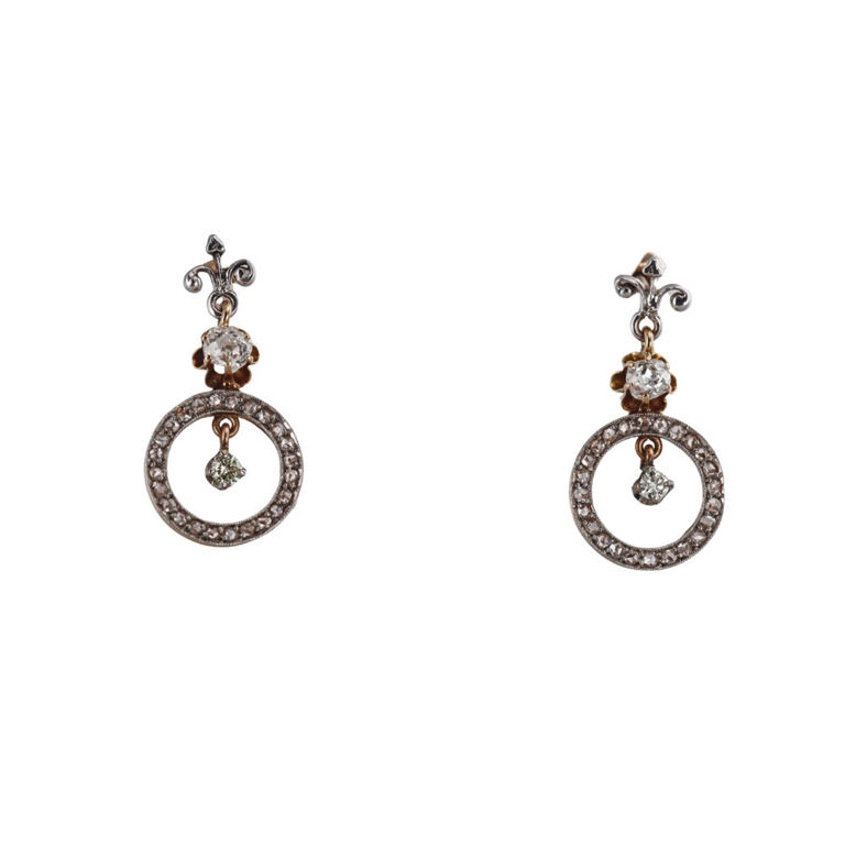 15k Gold and Platinum Drop Diamond Earrings