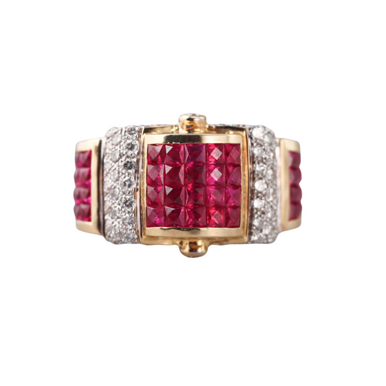 18k Gold Diamond and Ruby Ring