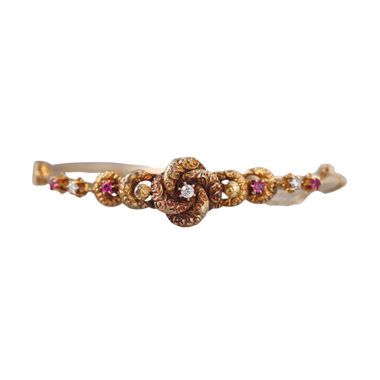 14k Gold Diamond and Ruby Bracelet
