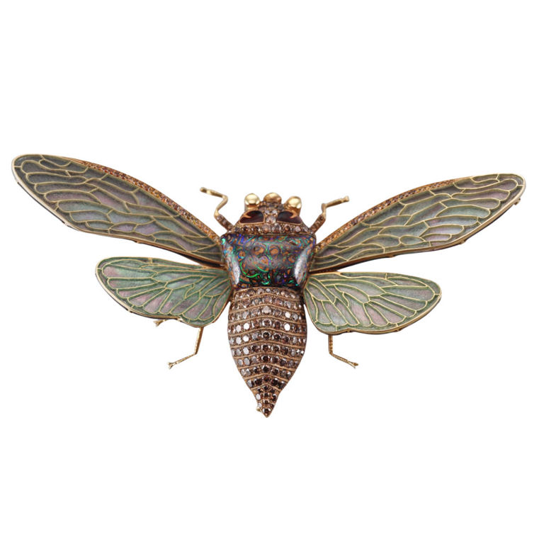 18k Gold Diamond Opal Brooch