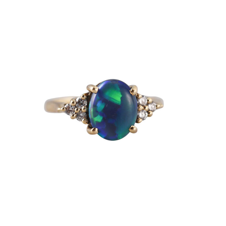 18k Yellow Gold Opal and Diamond Ring