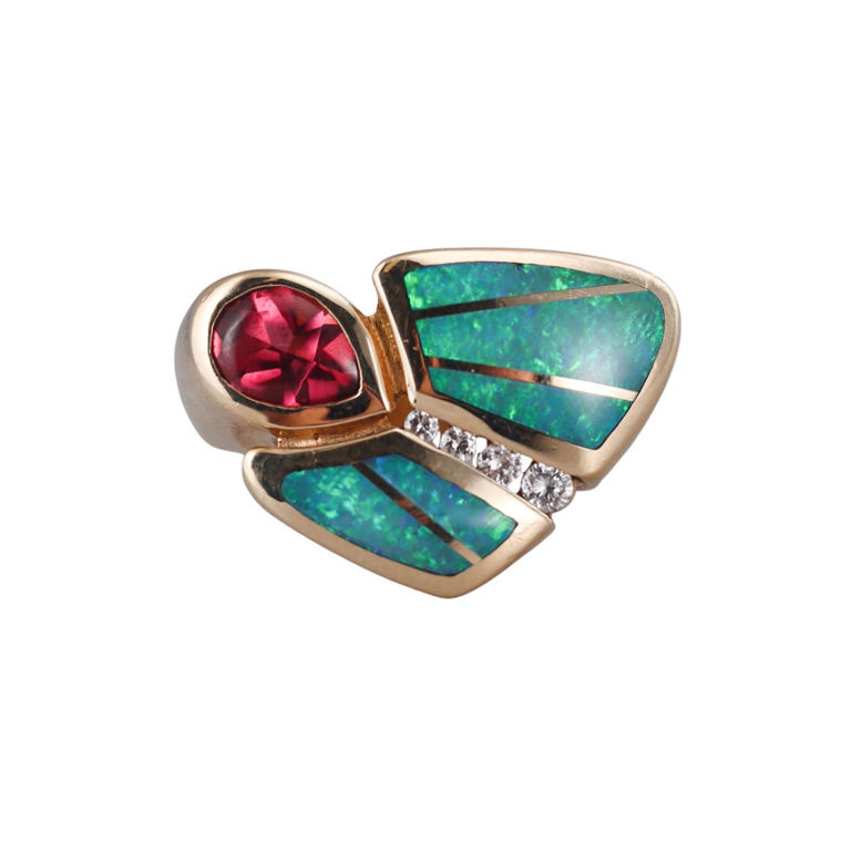 14k Yellow Gold Opal and Gemstone Ring