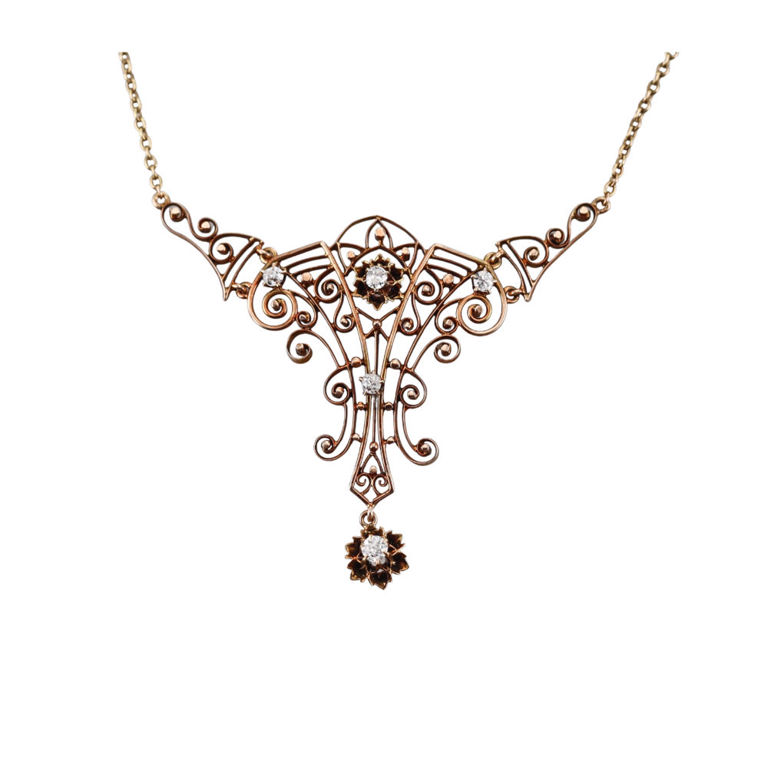 14k Yellow Gold Diamond Pendant Necklace